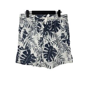 Nautica Women's Linen Blend Shorts White w/ Blue Palm Leaves Small New Vacation